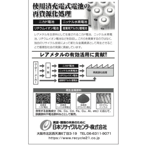 使用済充電式電池の再資源化処理のイメージ画像