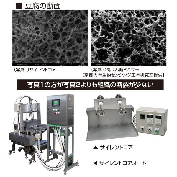 乳化剤フリー『JSにがり』シリーズ・低せん断豆腐用凝固機『サイレントコア・NSミキサー』~豆腐の香りと滑らかさが好評、生産ロスも大幅削減~ のイメージ画像