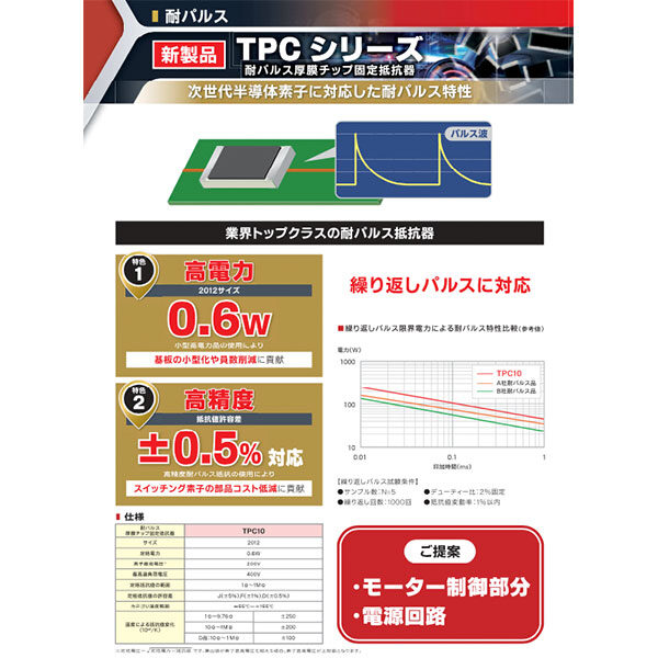 【新製品】耐パルス厚膜チップ固定抵抗器 TPCシリーズのイメージ画像