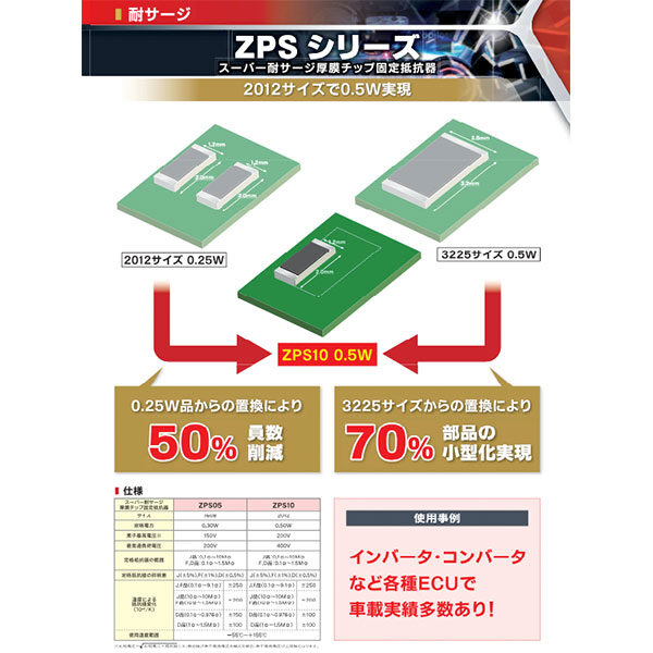 スーパー耐サージ厚膜チップ固定抵抗器 ZPSシリーズのカタログイメージ